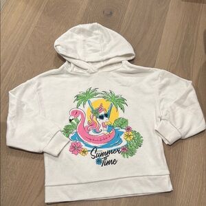 Primark White and Pink Cropped Hoodie Sweatshirt